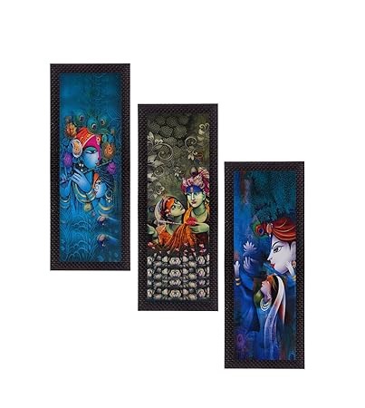 eCraftIndia Set of 3 Lord Krishna and Lordess Radha Satin Matt Texture UV Art Painting