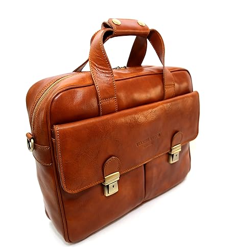 Working Handbag in Genuine Leather, Natural Tanned, Barletta, Made in Italy, CREEO Leather (Lether)