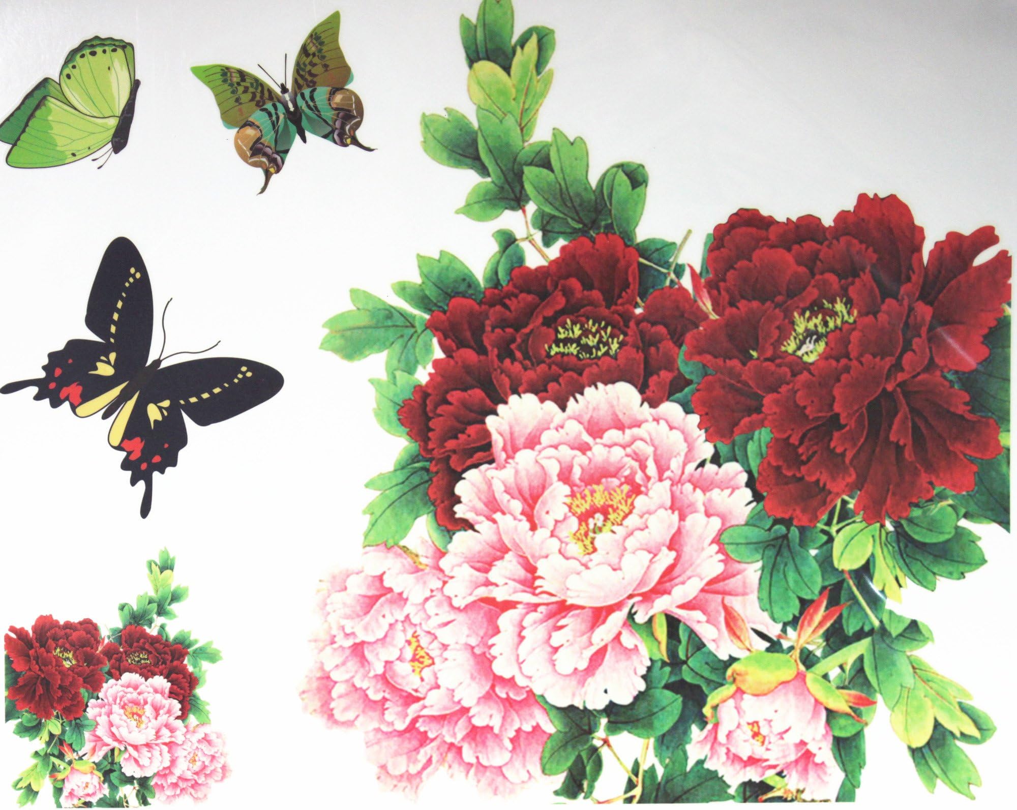 GGSELL GGSELL fashion latest design extra large tattoo for back red and pink peony flowers with colorful butterflies temporary tattoo sticker