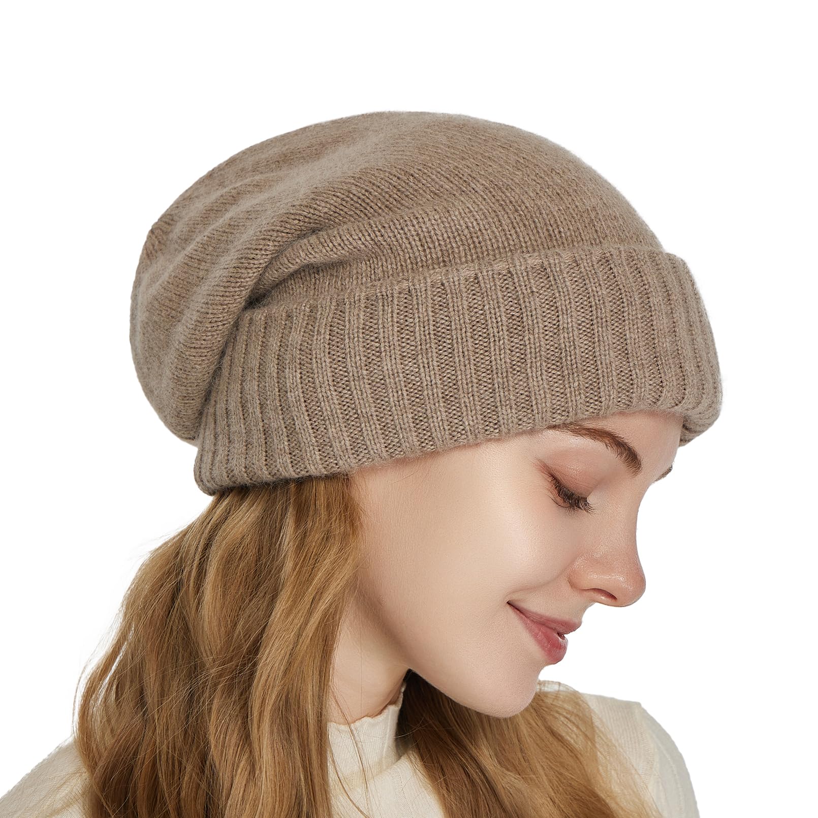 Cashmere Blend Satin Lined Beanie Hat Wool Winter Hats for One