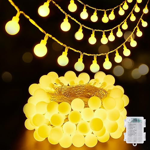 Brightown Battery Operated String Lights, 6.2M/20.34Ft 60 LED Globe Fairy Lights with Green Vines for Indoor/Outdoor Balcony Classroom Wedding Girls Room Decor（Warm White）