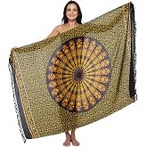 SHU-SHI Sarong Wraps for Women Long Beach Mandala Pareo with Coconut Clip | 100% Rayon Fabric, Wrap Skirt or Halter Styling, Resort and Cruise Bathing Suit Cover Up, Ethically Made in Bali