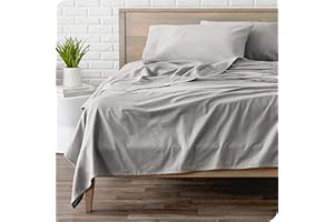 Bare Home Flannel Sheet Set 100% Cotton, Velvety Soft Heavyweight - Double Brushed Flannel - Deep Pocket (Queen, Light Grey)