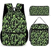 Zombie Backpack with Lunch Box & Pencil Case, 16 Inch Scary Zombies Themed Bookbag, Adjustable Lightweight Large Capacity, Colorful Haunted Horror Backpack Set with Lunch Bag