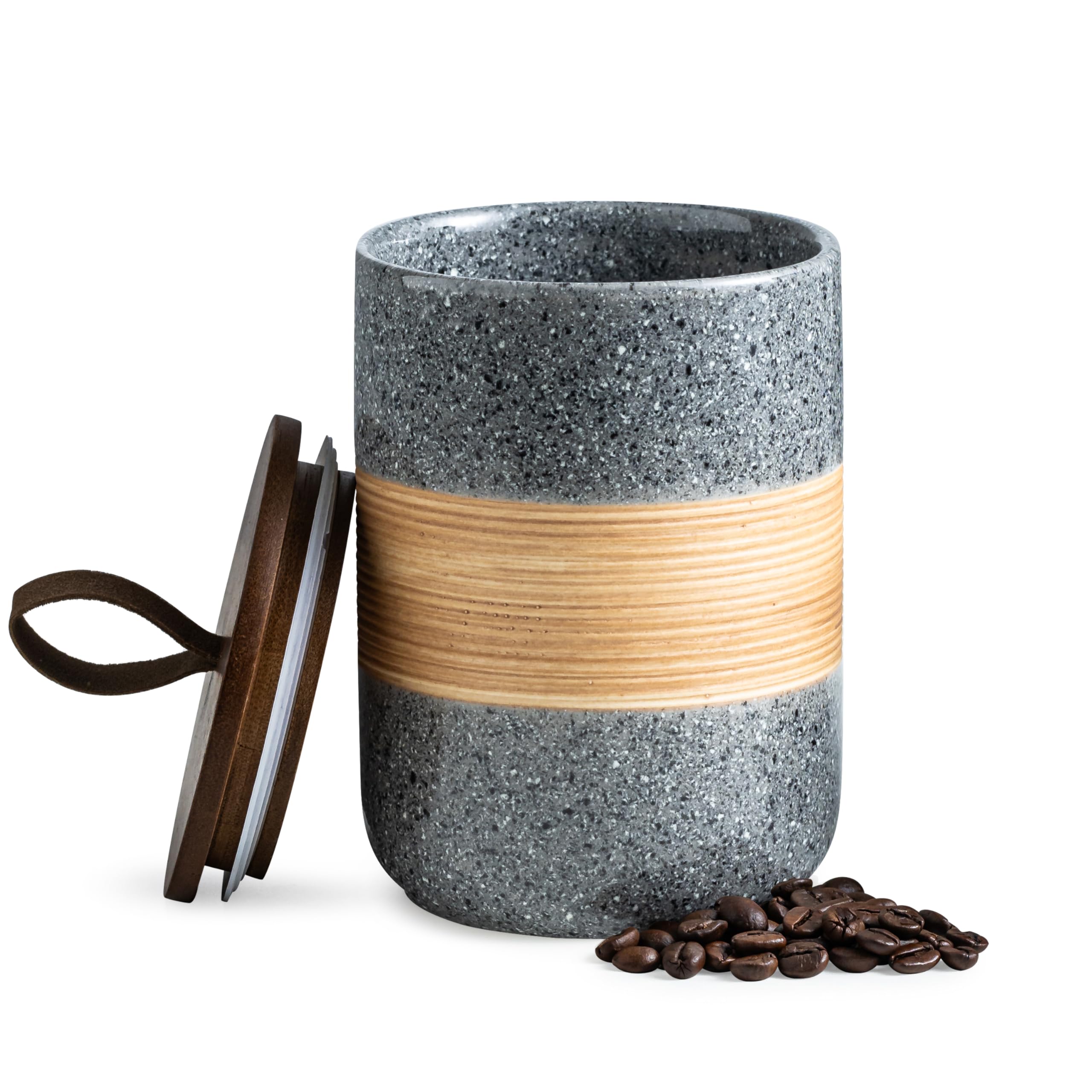 Photo 1 of Miamolo Airtight Coffee Storage Container Jar with Lid, Ceramic Kitchen Food Storage Jars for Spice Sugar Cookie, Coffee Bean Stackable Decorative Jars for Housewarming, Grey & 28oz