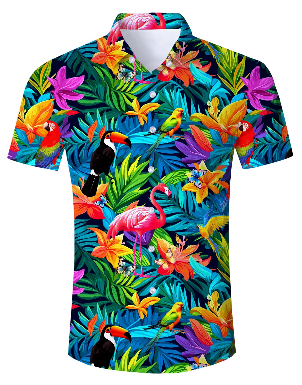 AIDEAONE Herren Aloha Hawaiihemden Hemden Kurzarm Knopf Hemd mit Flamingo