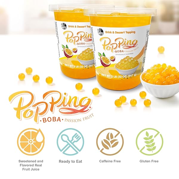 J WAY BURSTING POPPING PASSION FRUIT BOBA PEARL – PASSION FRUIT POPPING BOBA – TAPIOCA POPPING BOBA PASSION FRUIT – 2 LBS
