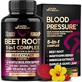 Beet Root Capsules - Healthy Blood Pressure Support Supplement** - 120 Caps | Beet Root for Heart &amp; Circulation Support for Men &amp; Women - with Hawthorn, Olive Leaf &amp; Hibiscus - Nitric Oxide for Energy