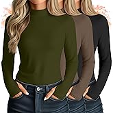 Velvelhall 3 Pack Women's Thermal Mock Turtleneck Tops Long Sleeve Shirts Fleece Lined Undershirt with Thumb Hole Fall Winter