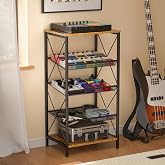ThreeHio Guitar Pedal Organizer, 5 Tier Tuner Pedal Storage Shelf, Vintage Pedal Board Holder Stand, Freestanding Wooden Music Tuning Accessories Organization for Bass Guitar Ukulele Violin