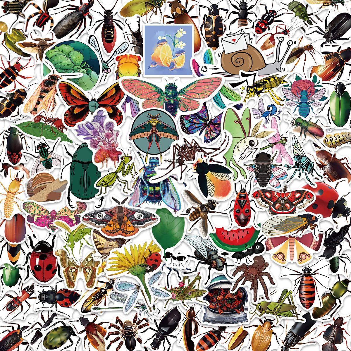 100Pcs Insect Stickers Laptop Car Scrapbook Phone Skateboard Suitcase Luggage Bike Bug Stickers Vinyl Waterproof Aesthetic Personalised Stickers for Teens Boys Girls Adults Children