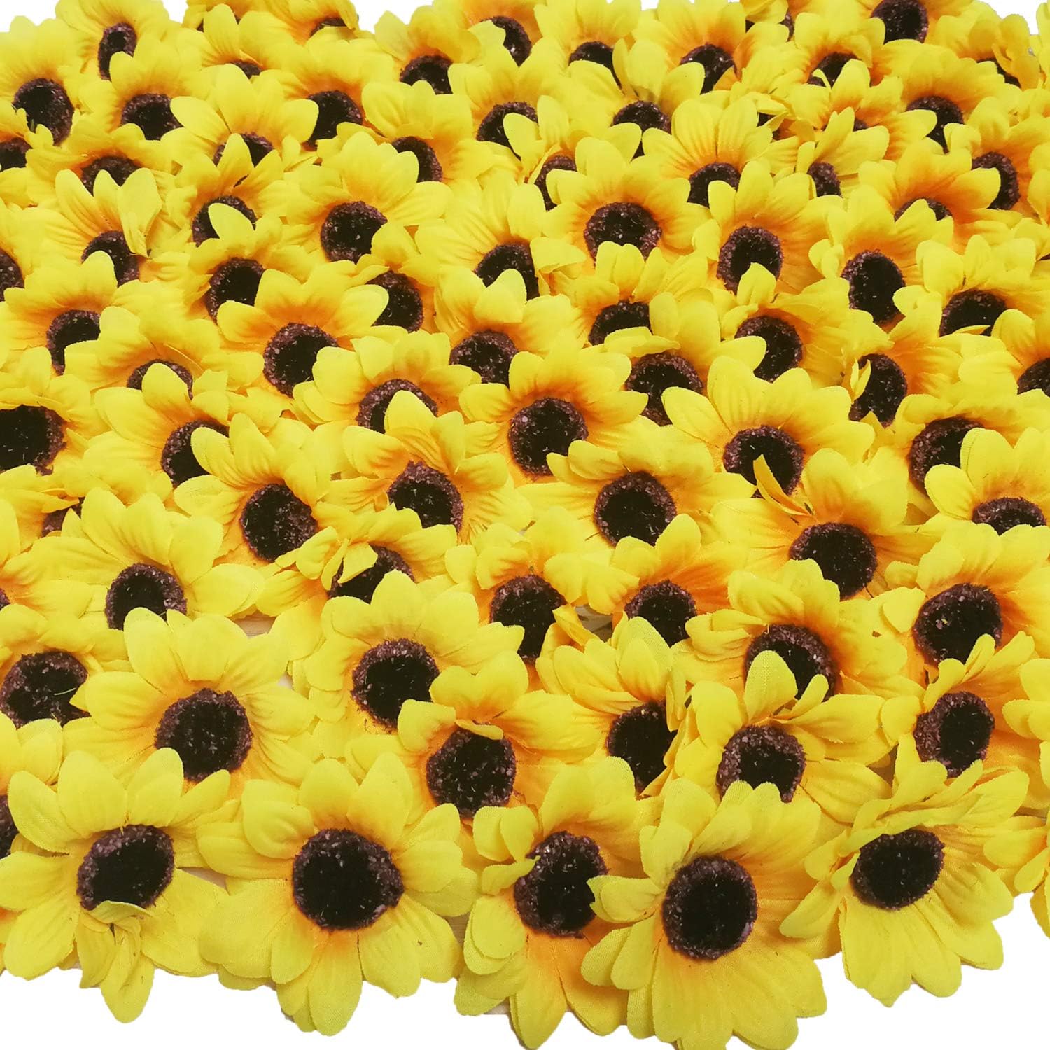 Beferr 100pcs Artificial Fabric Sunflower Heads 2.8" Silk Yellow Flowers for Home Garden Craft DIY Art Decor Wedding Party
