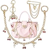 BELICEY Cherry Purse Charm Chain Cute Red Rhinestone Decorative Purse Chains Gold Bow Bag Charms for Handbags Safety Pin Keychain Sparkling Wallet Crossbody Shoulder Bag Accessories
