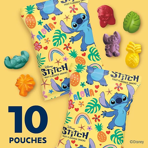DISNEY STITCH FRUIT FLAVORED SNACKS, FAT FREE AND GLUTEN FREE SNACKS, 8 OZ (10 POUCHES)