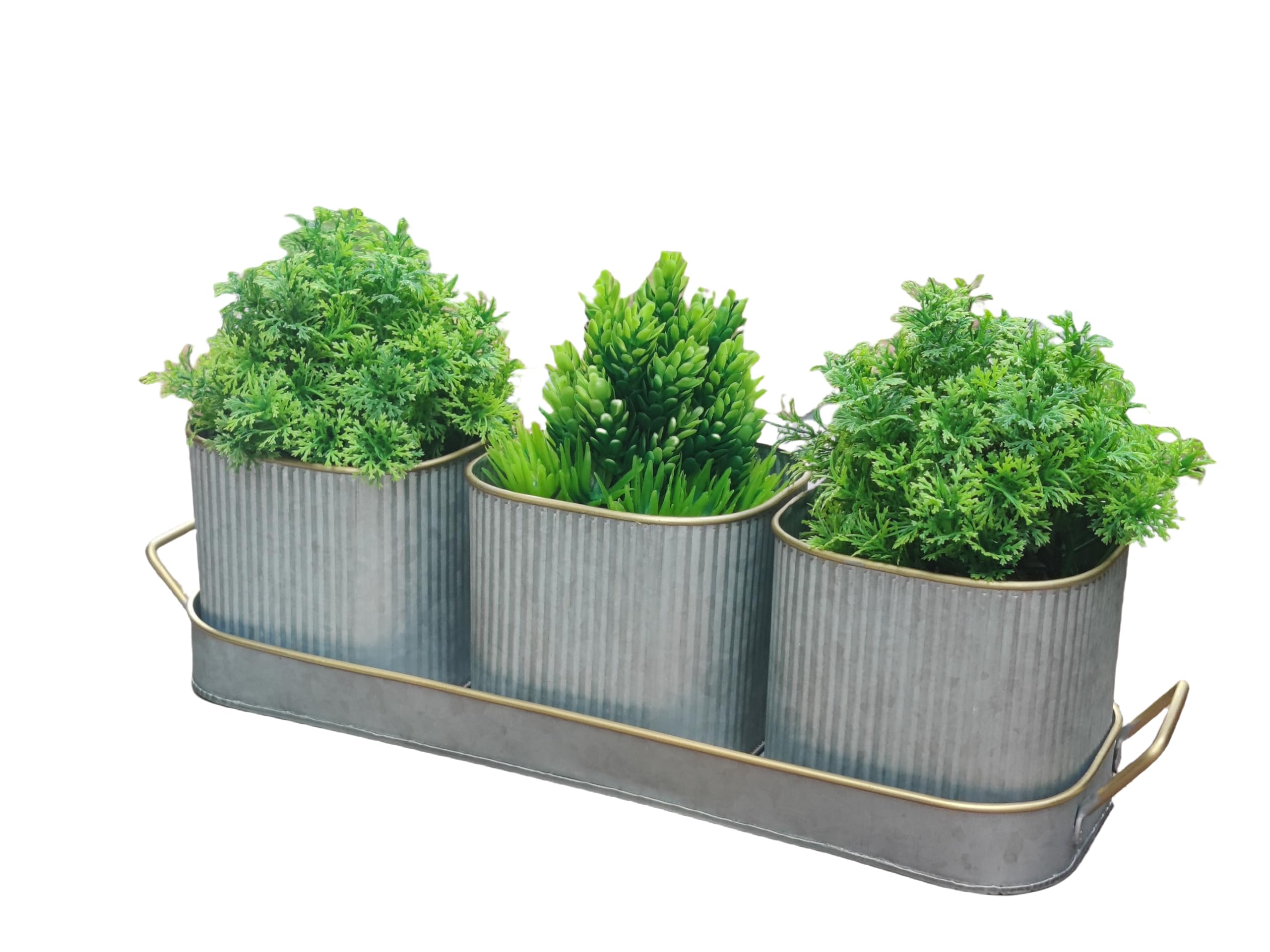 Dipamkar Set of 3 Galvanized Windowsill Herb Pots Metal Herb Planters Wth Saucer for Kitchen Window Indoor and Outdoor Use