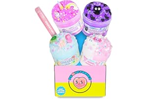 Peachybbies Slime 4-Pack Fantasy Bundle, Unicorn Candy Floss, Mermaid's Ball, Angel Axolotl, Magical Kitty Fur, Includes Slime Activator, Easter Basket Stuffers, Sensory Toys for Kids, Made in USA