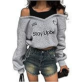 SOLY HUX Women's Cold Shoulder Sweatshirt Letter Graphic Long Sleeve Casual Pullover Tops Streetwear