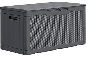 GUNJI 100 Gallon Resin Deck Box,Outdoor Large Storage Box,Weatherproof and UV Resistant,Lockable Storage Container for Patio Furniture,Garden Tools,Pool Supplies (Gray)
