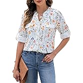 AGSEEM Button Down Shirts for Women Dressy Floral Printed Long Sleeve Blouse Business Casual Work Tops