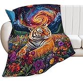 Tiger Blanket Starry Night Floral Animal Throw Blankets Gifts for Girls Boys Kids Tiger Lover Soft Cozy Fleece Plush for Couch Sofa Bed 50"x40"