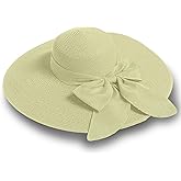 Women's Wide Brim UPF 50+ Straw Sun Hat with Bow - Foldable Packable Summer Beach Hat with Chin Strap
