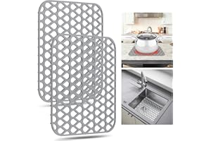YUBIRD Sink Protectors for Kitchen Sink - 13.58"x 11.6" Sink Mats, 2 PCS Silicone Kitchen Sink Mat for Bottom of Stainless Steel Sink(Grey)