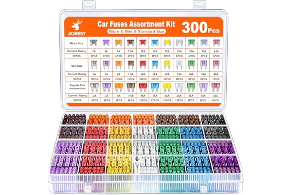 JOREST 300Pcs Car Fuse Assortment Kit, 160 Mini Blade Fuses Automotive + 90 Standard Auto Fuses + 50 Micro Fuse + 1 Puller – for Car/RV/Truck/Motorcycle(2Amp 3A 5A 7.5A 10A 15A 20A 25A 30A 35A 40A)