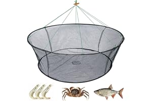 WEISGJA Portable Folded Fishing Net, Crab Net Fish Net with Fishing Rope, Hand Casting Cage Crab Net, Foldable Fishing Mesh Trap for,Minnows,Lobster,Crawfish, Shrimp etc.
