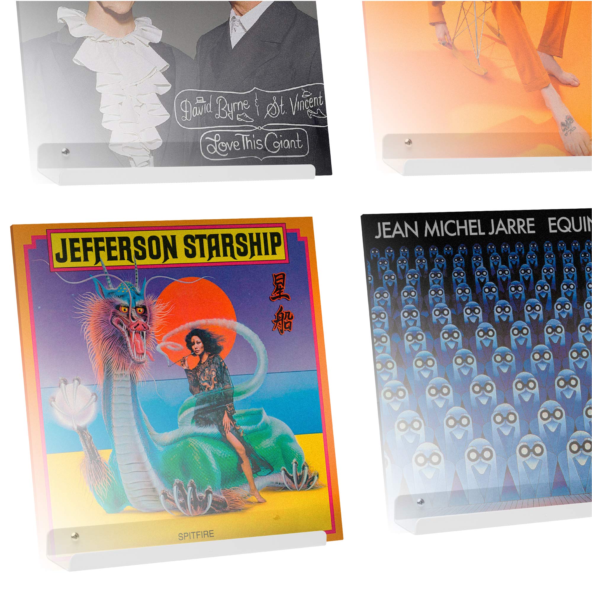 Hudson Hi-Fi LP Vinyl Record Wall Display Shelves - White Pearl - Display Your Daily Listening in Style - Four Pack