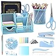 12 in 1 Blue Desk Organizers and Accessories Set, Blue Gifts for Coworkers, Blue Office Supplies Include Blue Stapler Pen Holder Tape Holder Staples Scissors Ruler Staple Remover for Home School