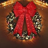 Xmasnova 32 inch Red Christmas Bows with LED Lights,72 Led Christmas Tree Decoration Wreath Bow Light,11 Function Bow Topper Light for Indoor Outdoor Christmas Decoration