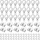 500Pcs Fold Over Cord Ends Kit for Jewelry Making,Jewelry Making Accessories Set Includes 100Pcs Lobster Claw Clasps 200Pcs Jump Ring 200Pcs Cord Clamp Ends Crimp for Leather Ribbon