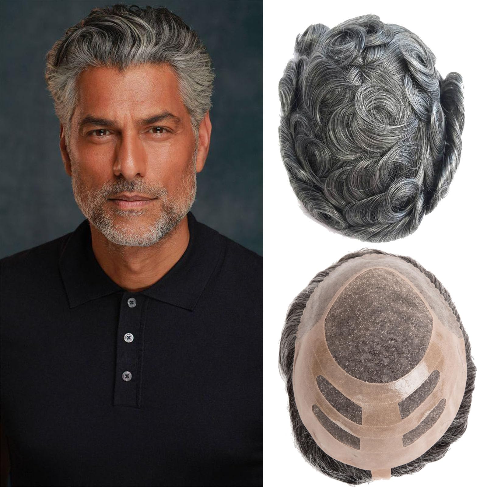 Ehairc Hair System for Men - Bond Mono Lace PU Front and NPU Back Toupee - 100% Human Hair, 130% Medium Density (#1B65) — image 1