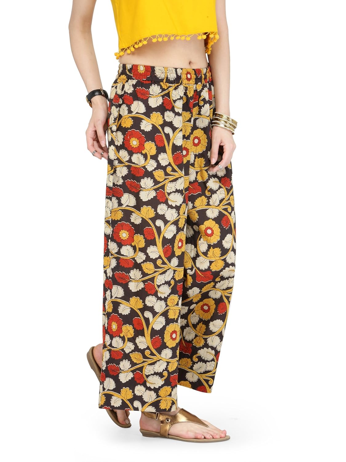 varanga multi-coloured cotton kalamkari palazzo kff-var21118