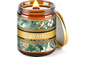 AOOVOO Candles for Home Scented - Wood Wick Scented Candles | Crackling Candles | Natural Soy Candles Gifts for Women Men, Ideal for Creating Relaxing Ambience & Holiday Gifting, Vanilla Bean
