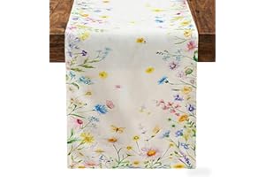Sucrain Spring Wildflower Table Runner 13x72 Inch Daisy Lavender Floral Leaves Summer Table Runner Kitchen Dining Tables Deco