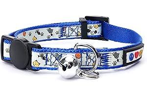 Pawtitas Glow in The Dark Cat Collar with Breakaway Safety Buckle & Bell Adjustable Kitten Collar, Blue