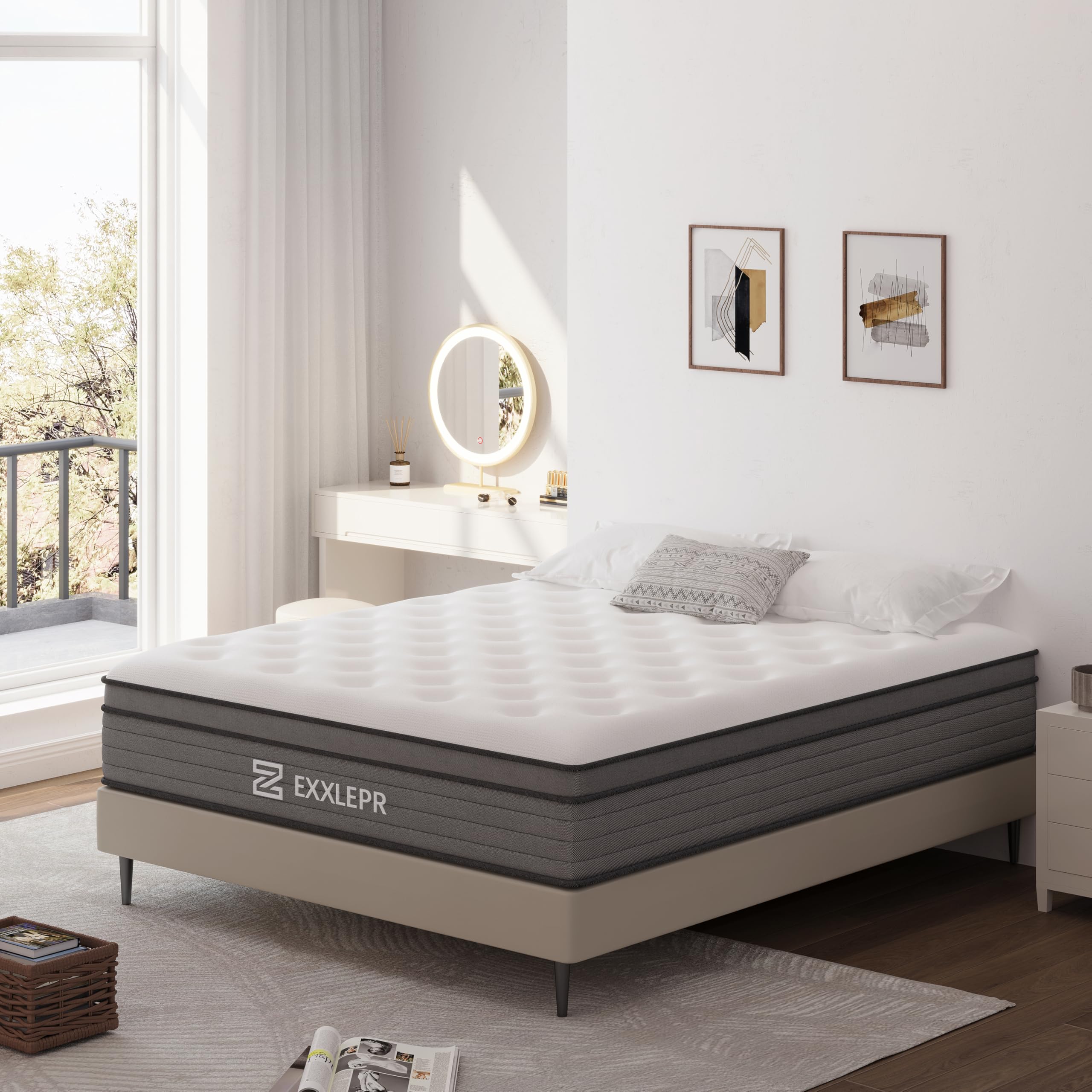 Photo 1 of 12 Inch Queen Mattress in a Box,Hybrid Mattress with Memory Foam & Individual Pocket Spring for Motion Isolation,Medium Firm for Back Pain Pressure Relief,Breathable,Edge Support CertiPUR US Certified