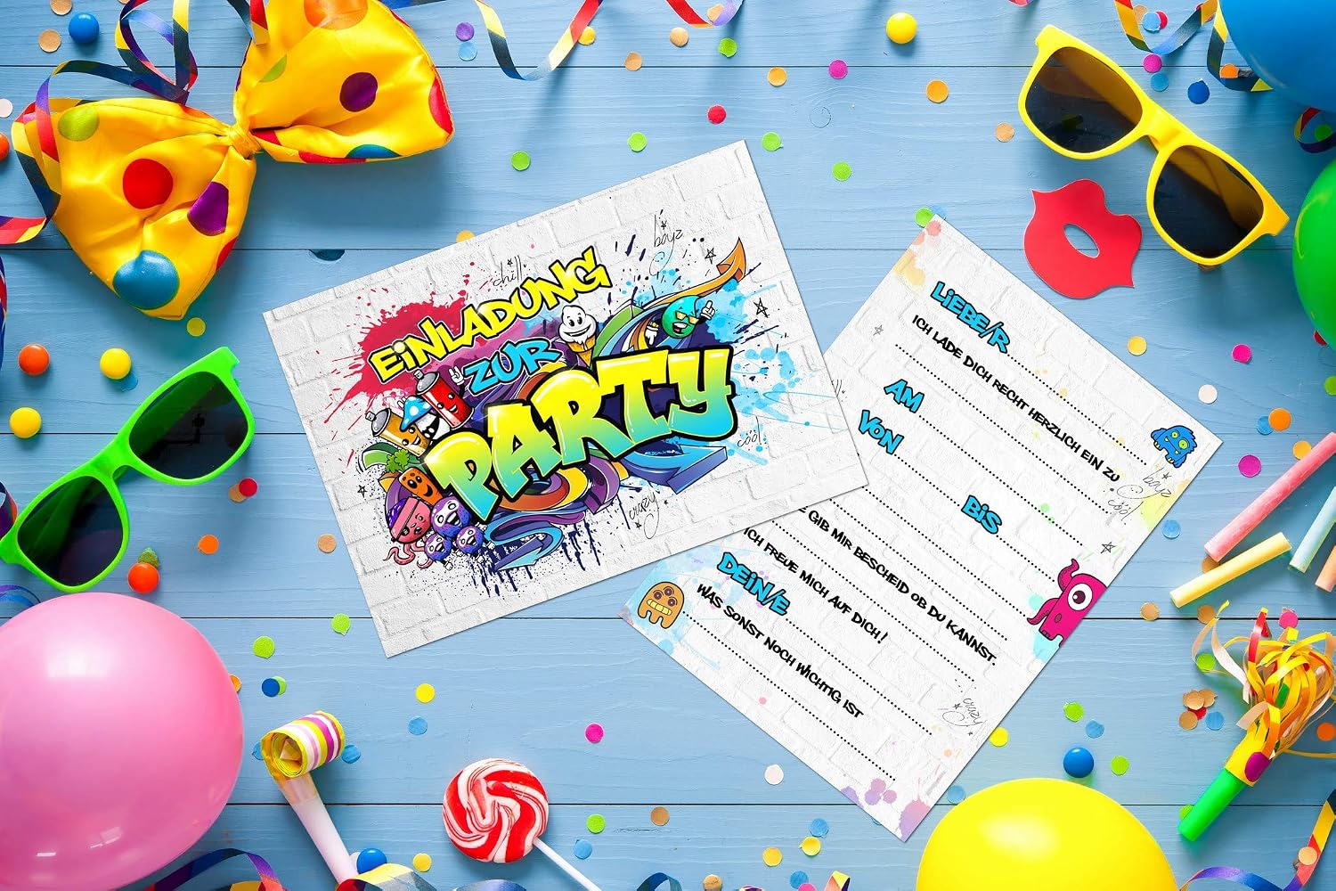 10x Einladungskarten Fur Party Und Kindergeburtstag Die Karten Im Frech Bunten Graffiti Design Sind Perfekte Einladung Jede Kinderparty Oder Geburtstag Einladungen Dekoration Kotcarrier Com 