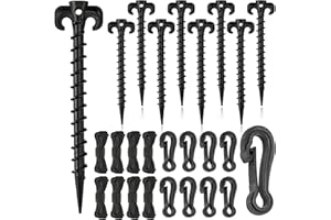 AUGSUN 27 Pieces Plastic Inflatable Stakes Set, Include Tent Stakes, Tethers Ropes and Hooks Heavy Duty Garden Yard Stakes for Halloween Christmas Outdoor Decorations (Black)