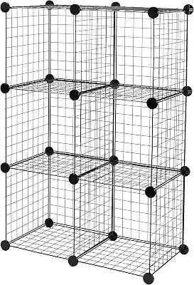 Estantes apilables de rejilla de alambre compuestos por 6 cubos, 66 x 32 x 96.5 cm, color negro