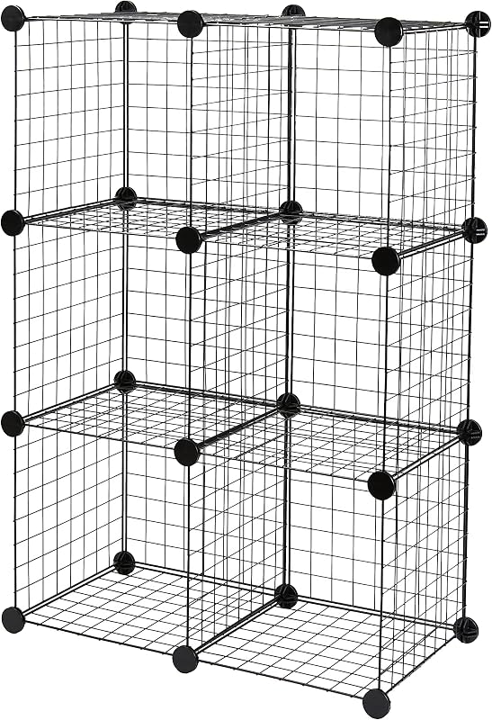Stapelbare Aufbewahrungsregale mit 6 Würfeln aus Drahtgitter, 66 x 32 x 96.5 cm, Schwarz