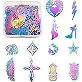 FASHEWELRY 48Pcs Stainless Steel Rainbow Filigree Charms Pendants Mixed Styles Multi Color Etched Metal Embellishments for DIY Jewelry Making