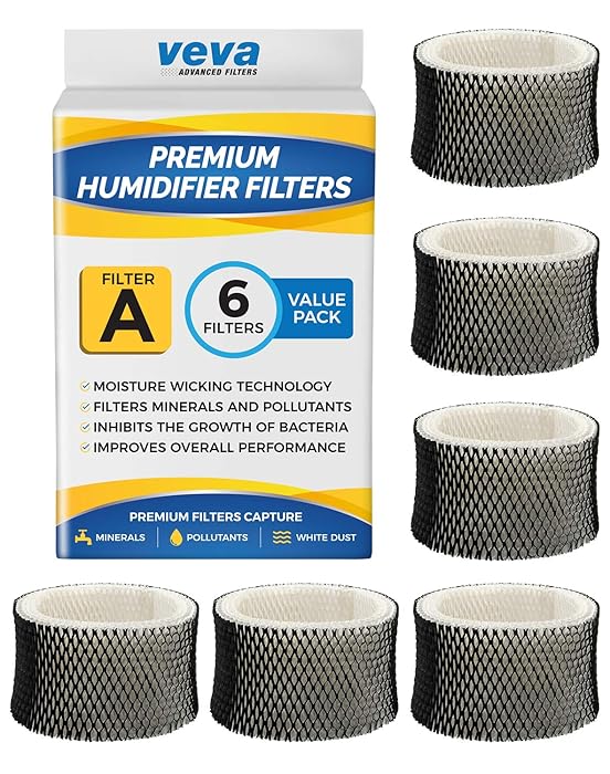 VEVA 6 Pack Premium Humidifier Filters Replacement for Holmes Filter A, HWF62, HWF62S, and Other Sunbeam Cool Mist Humidifiers