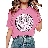 SHENHE Girl's Cheetah Smile Face Tshirt Short Sleeve Leoprad Graphic Tees Cute Animal Print Shirt Summer
