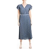 Max Studio Women's Crepe Short Sleeve Pleated Midi Dress