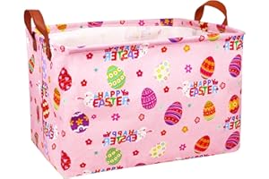 MYFLOCY Large Easter Baskets Empty Box Foldable Gifts Storage Bin Spring Room Decor(HAPPY Pink Rabbit Egg)