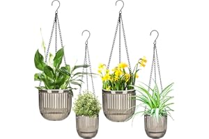 Maxcheck 4 Pcs Self Watering Hanging Planters Indoor Gift 6.5'' 4.5'' Hanging Flower Pots Baskets Outdoor Self Watering Plant with 3hooks Drainage Holes for Home(Gray)