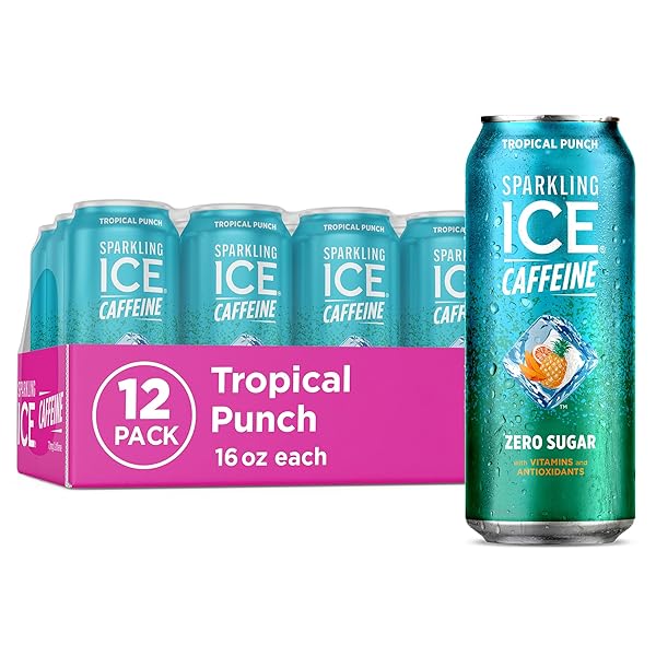 SPARKLING ICE CAFFEINE TROPICAL PUNCH SPARKLING WATER WITH CAFFEINE, ZERO SUGAR, WITH ANTIOXIDANTS AND VITAMINS,16 FL OZ CANS (PACK OF 12)