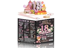 AIUNMIOL 18th Birthday Card for Girls Daughter, Jumbo Pop Up 18th Birthday Cards for Her Granddaughter, Happy 18th Birthday Decorations for 18 Year Old Girls Daughter Funny Birthday Gifts, Review of 2007, Pink
